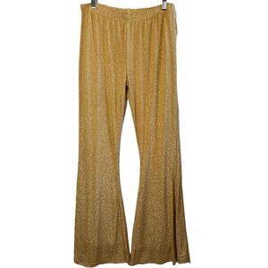 Sparkle City Wide Leg Pants Womens Large Gold Glittery Flares Stretch Festival
